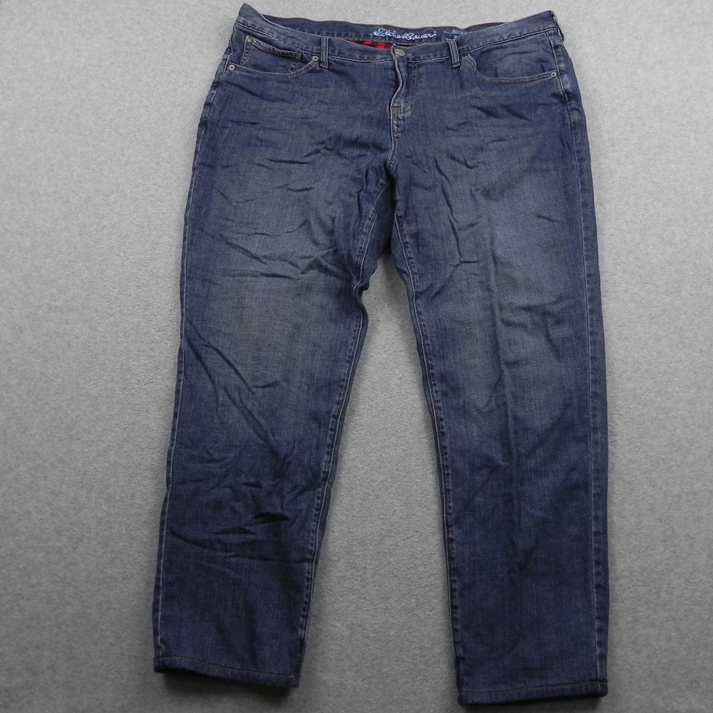 Eddie Bauer Jeans Womens P18 Boyfriend Relaxed Blue Flannel Lined Plaid Denim